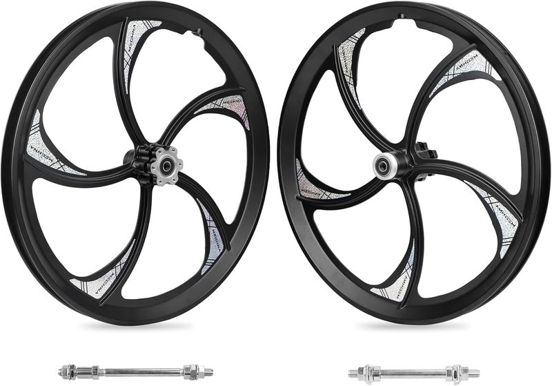 BALINGE 20" Aluminum Alloy One-Piece Bike Wheels – 5-Spoke Rim with Disc Brake & Freewheel Hub, 420mm Diameter, 30mm Width, Schrader Valve,Nylon Brake Pads, Solid axles，for Mountain/Folding/Kids/BMX Bikes - Image 1